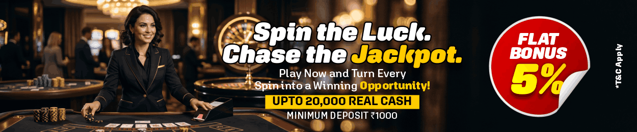 Satsport247 casino promotion - flat 5 percent bonus up to 20,000 real cash, minimum deposit 1000 rupees